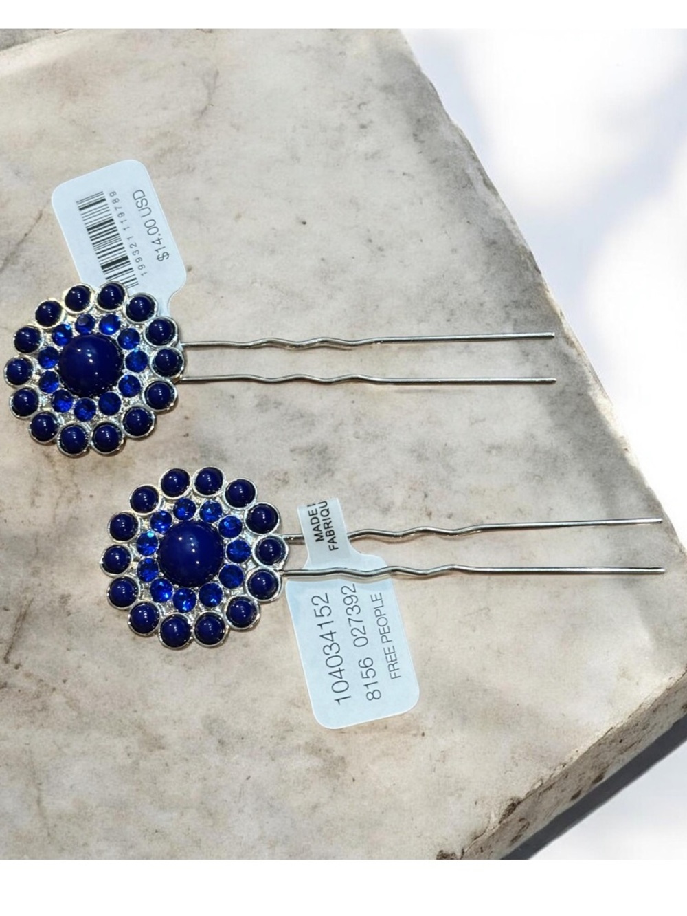 Free People Cobalt Blue Crystal Floral Hair Pins NWT